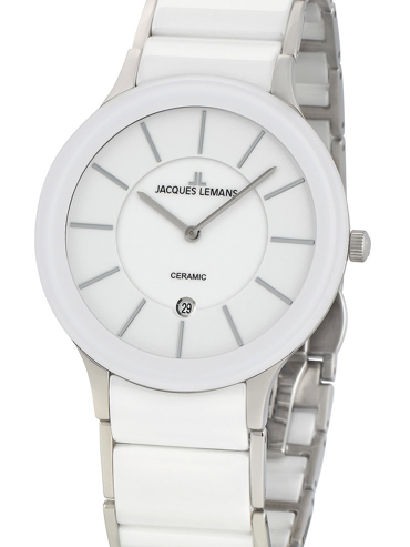 Jacques Lemans Dublin Ceramic Ρολόι Μπαταρίας με Ασημί / Λευκό Κεραμικό Μπρασελέ 1-1855B